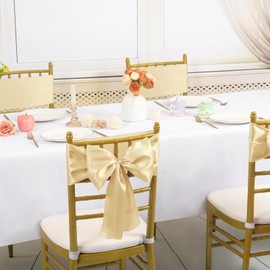 Teruntrue 60 PCS Satin Chair Sashes Ties,Bows Universal Chair Cover,Champagne Sashes Chair Sashes for Wedding Reception,Banquets Party, Hotel Event, Chairs Decoration(17 x 200 cm)