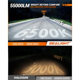 SEALIGHT Newest & Brightest H13 bulbs,900% 55,000LM Ultra Brightness h13/9008 bulbs,Real 1:1 Size 6500K Cool white,IP68 waterproof fog bulbs, plug and play,pack of 2