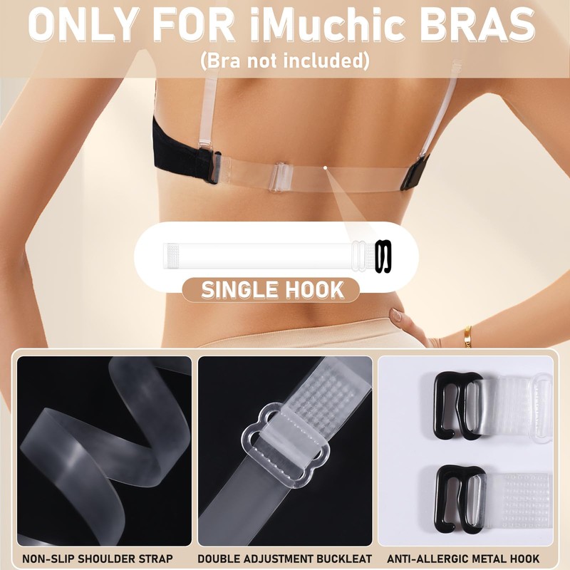 iMuchic Black Matte Bra Straps 3 Pairs Matte Transparent Shoulder