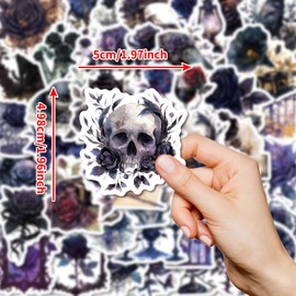 50-Piece Gothic Dark Rose Sticker – Vintage, Steampunk, Victorian-Inspired Floral Decals with Skulls, Crosses, Antique Elements for Scrapbooking, Journaling, Laptops, Water Bottles
