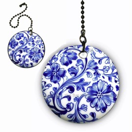 the fun things 2 x Delft Blue White Floral Ceiling Fan Lighting Pull Chain Fan Extension Chain
