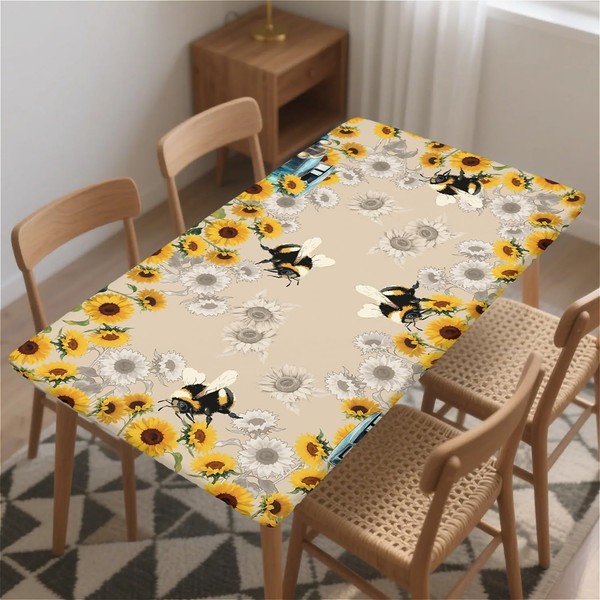 artslion Rectangle Waterproof Tablecloths Elastic Edge for Secure Fit-30 x