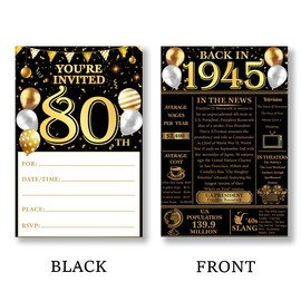 QZJ 80th Birthday Party Invitations for Women Men - Back in 1945 Invites 80 Year Old Birthday Invitations Set (20 Invites and Envelopes)