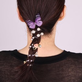 Telephone Wire Hair Bands for Women, Colorful Soft Elastic Butterfly Pearl Phone Cord Hair Ties, Ponytail Braids Fixed Hair Spiral Rope Hair Accessories for Women (Butterfly Pearl 3pcs)