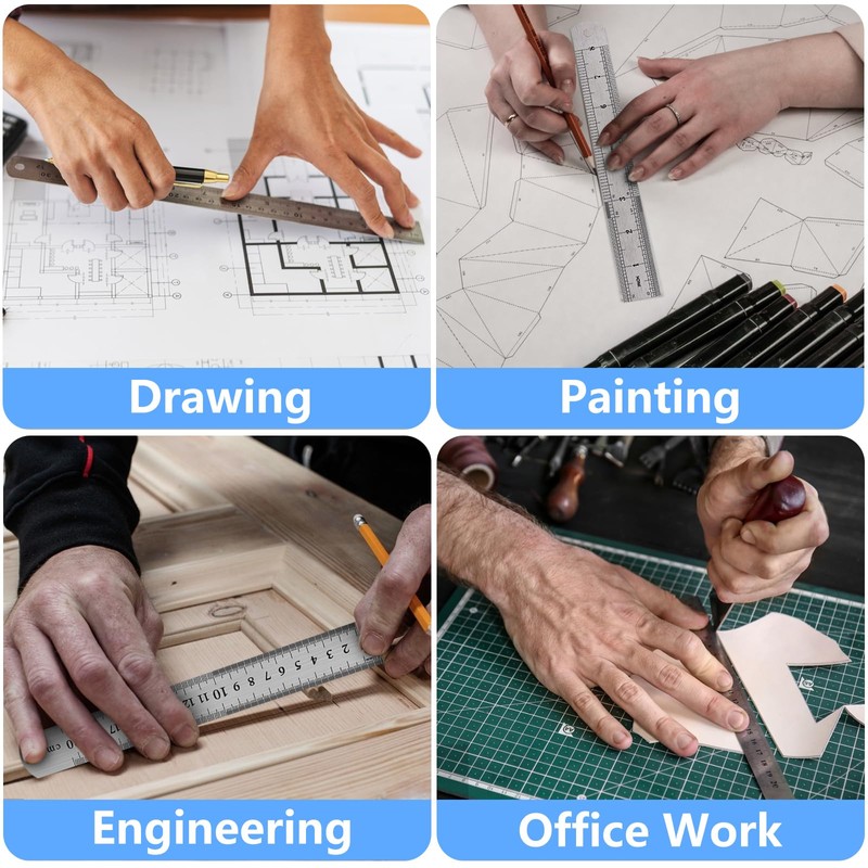 DTDNZKN 3 Pack Stainless Steel Ruler Set - Includes 6