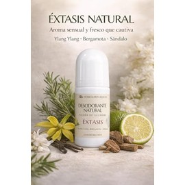 Herbolaria Selecta Desodorante Natural Roll-On Éxtasis, Piedra de Alumbre, Sábila, Vitamina E, Ylang Ylang, Bergamota y Sándalo, 60 ml