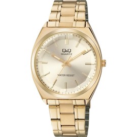 Citizen Q&Q QB78 Men's Wristwatch, Analog, Waterproof, Metal Band, golden