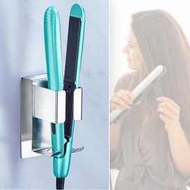 Hair Straightener Holder Wall Mount, Blow Dryer and Curling Iron Holder, Adhesive Hair Tool Organizer Storage for Styler Attachments, Blow Dryer Holder Stainless Steel for Bathroom Vanity