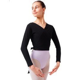 tanzmuster girls´ ballet wrap cardigan 'Mandy' - made of soft and durable cotton blend, black, size 164/170 (15-16 years)