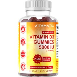 Vitamatic Sugar Free Vitamin D3 5000 IU - 120 Pectin Based Gummies - Great Taste - Healthy Bones, Mood & Immune System Function - Non-GMO - 120 Servings (5000 IU)