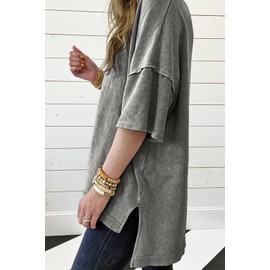 KevaMolly Women's Oversized Tshirts Tops Short Sleeve Philippine Gray Mineral Wash Exposed Seam Drop Shoulder Oversized Tee Tops L