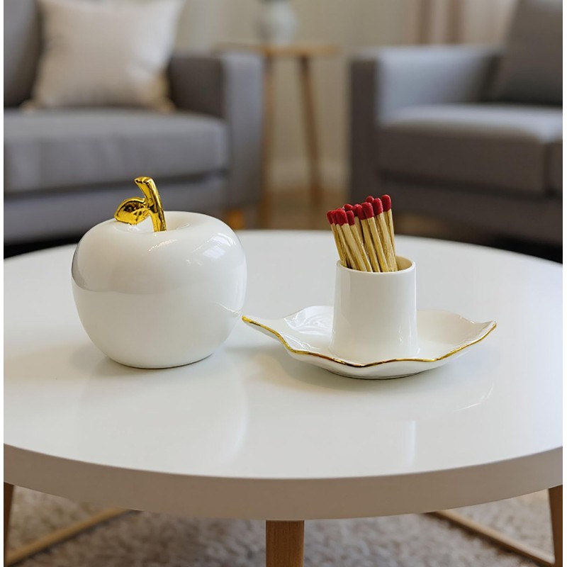 WJINNG Ceramic Match Holder With Striker - Decorative Matches Holder