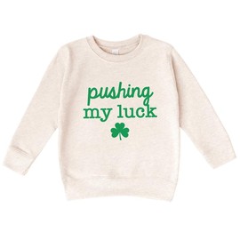 Bump and Beyond Designs Pushing My Luck, Toddler St. Patrick's Day Sweatshirt (Natural 5/6T)