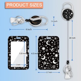 Badge Holder, Badge Reel with Swivel Belt Clip, Heavy Duty Retractable Reel, Sliding ID Badge Holder, Vertical Plastic Card Case for Nurse Teacher Office Employees (Star & Moon)