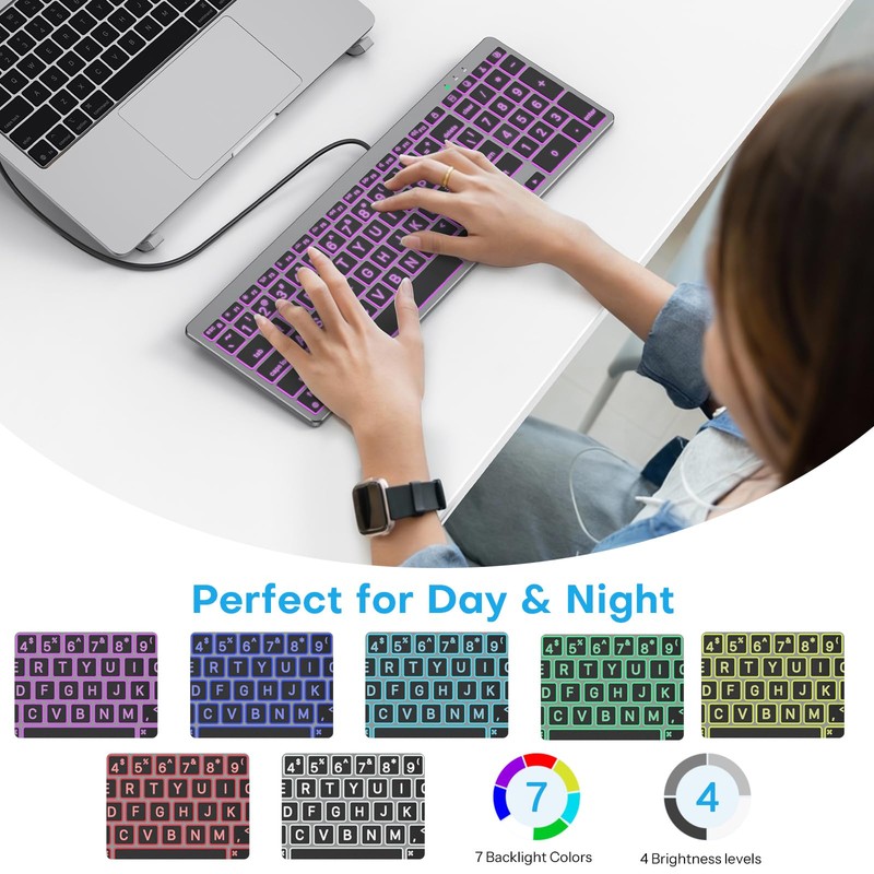 OMOTON Lighted Wired Keyboard for Mac, Large Print Backlit Keyboard
