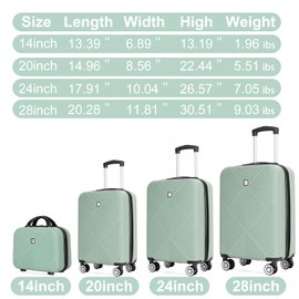 Tripcomp Luggage 4 Piece Set, Hardshell ABS Suitcase Set with Double Spinner Wheels, Lightweight Durable Large Luggage set, Carry On and Checked Travel Luggage, Olive Green