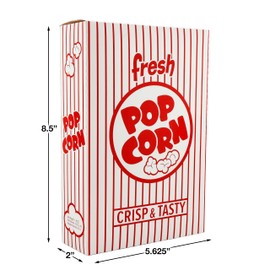 SNAPPY Snappy 3.5J Red & White Striped Close Top Popcorn Boxes for Movie Night Supplies, Popcorn Boxes Bulk 500 Count, Movie Night Popcorn Boxes 1.8 oz. Capacity, 5.625 x 2 x 8.5 Popcorn Containers