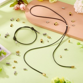 Craftdady 32pcs Column Stainless Steel Cord End Golden Leather End Caps 2mm 3mm 4mm 5mm Inner Diameter Terminators Cord Finding for DIY Craft Bracelet Jewelry Making