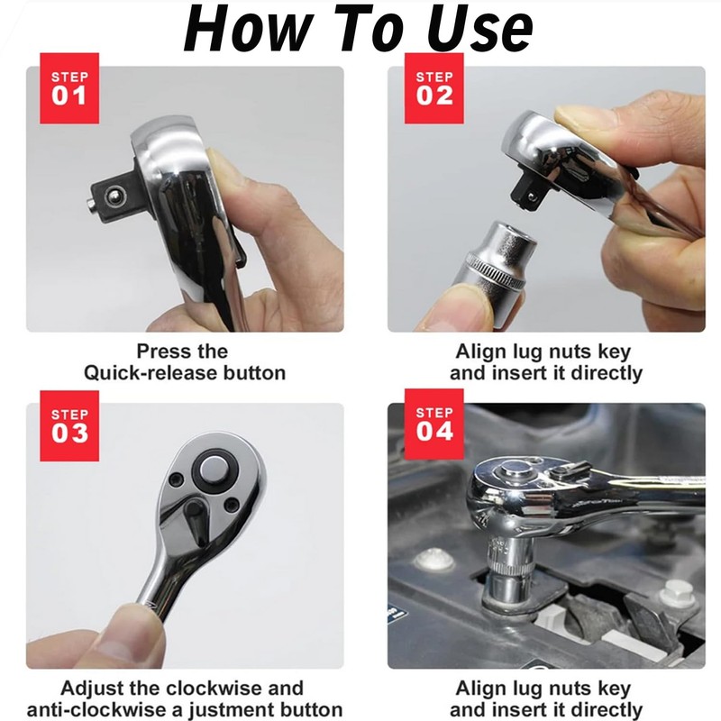 Bestgle 1/4" Square Drive Stubby Reversible Ratchet Wrench with 72-Tooth