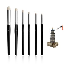 YAFIYGI 6 Pcs Drybrush Set Detail Paint Brush Set 6 Sizes Goat Hair Dry Brush for Miniature Painting Dome Stencil Paintbrush Mini Brushes for Miniatures Paint Drybrush Texture Palette Brushing Acrylic