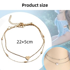 Vroxdrez Gold Anklet for Women, Adjustable Double Anklet with Heart, Elegant Beach Foot Jewellery, Gift for Women & Girls (Free Gift Box), Adjustable, String, Agate
