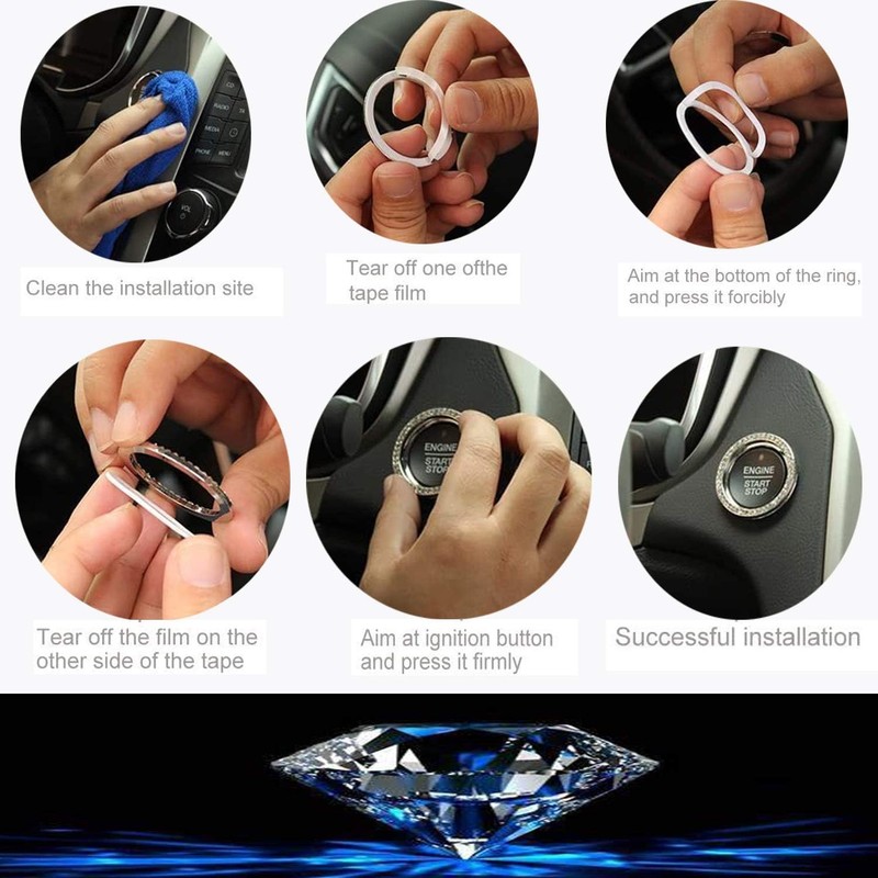 Bling Car Crystal Rhinestone Ring Emblem Sticker, Car Interior Decoration,