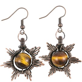 SUNYIK Gothic Sun Tiger's Eye Drop Dangle Earrings for Women, Vintage Boho Copper Wire Wrapped Drop Earrings for Ladies