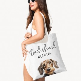 ZYQFN Dachshund Mama Canvas Tote Bag for Women, Dogs Lover Gift for Dog Mom, Birthday Christmas Cute Dachshund Gifts For Women, Tote Bag for Work College Travel. (029)