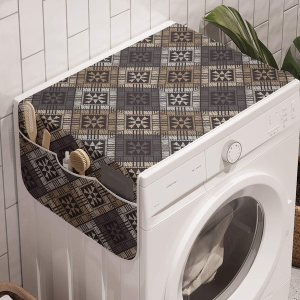 Ambesonne Abstract Washing Machine Organizer, Embellishment of Ethnic Traditional Structures,