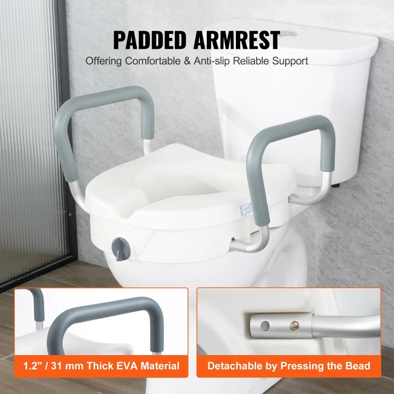 Adjustable 5\" Height Raised Toilet Seat for Elongated Toilets 350