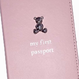 Widdle Gifts Ltd Baby's My First Passport Cover and Luggage Tag Set Teddy Bear Design - Pink 4982