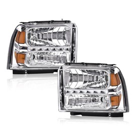 CNNELL LED Headlights Assembly Compatible with 2005 Ford Excursion, 2005-2007 F250/F350/F450/F550 Super Duty Replacement LED DRL Headlight Lamps(Clear lens Chrome Housing Amber Reflector)