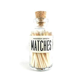 Made Market Co. Safety Matches in Vintage Apothecary Bottle | Wooden Colored Tip Matchsticks for Candle & Decor | Fancy Matches | Glass Jar Holder with Cork & Striker (X-Small, White)