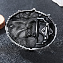 XGALBLA Western Cool Ghost Skeleton Cowboy Skull Rifles Guns Belt Buckle For Mens(Black/Silver/Red/Blue), Red, Medium