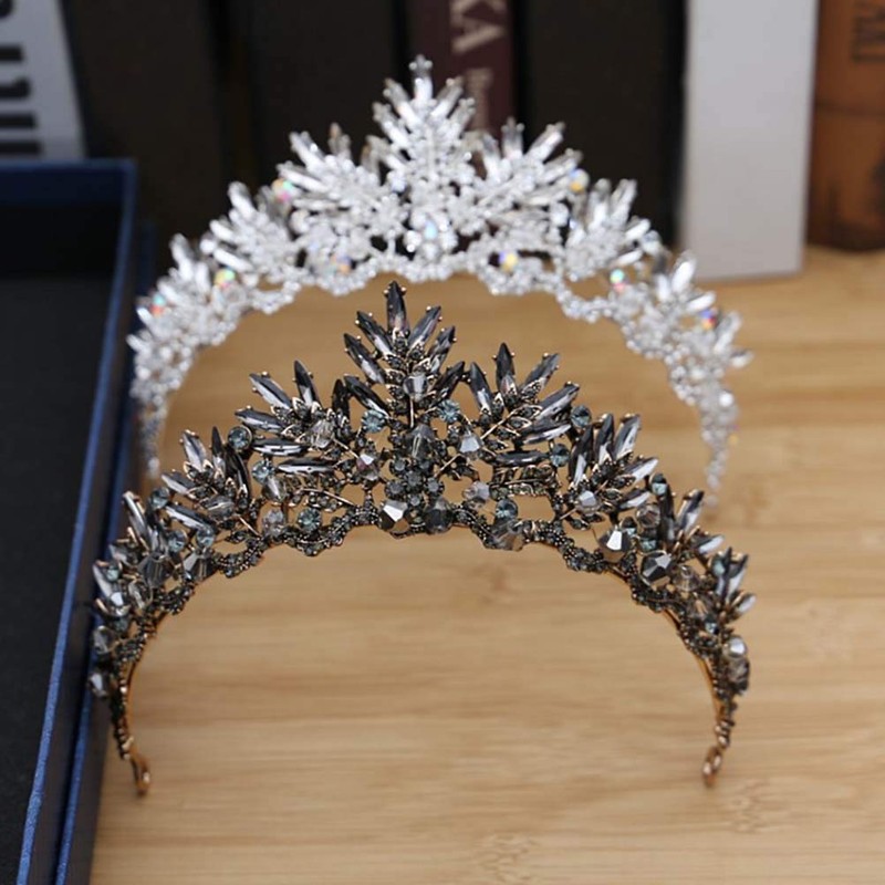 1PC Vintage Baroque Crown Alloy Bridal Hair Tiara Headpiece (Black)