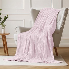 DELIGHT HOME Cooling Waffle Blanket Twin Size - Lightweight Breathable Bed Blankets of 50% Rayon Derived from Bamboo for Hot Sleepers, Decorative Blanket for Summer Spring, Pink, 50x60in