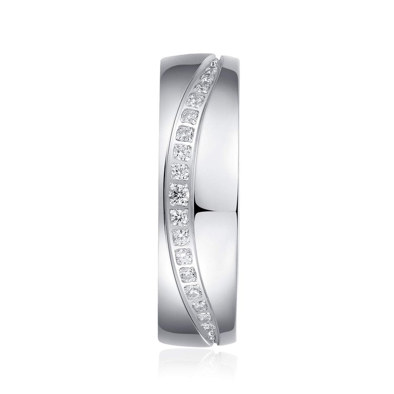 6mm Comfort Fit Heavy Sterling Silver Curved Set Simulated Diamond