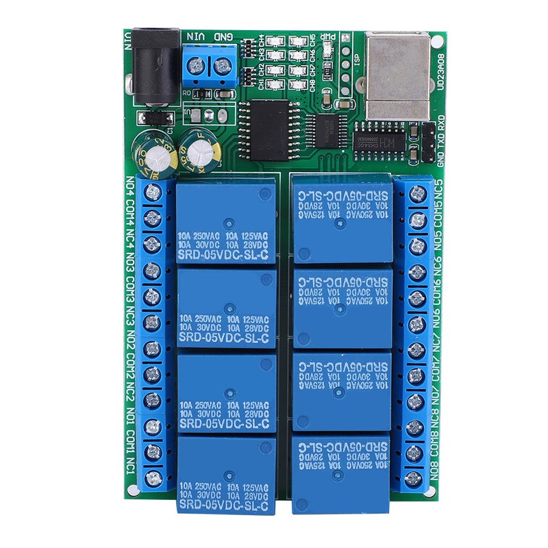 UD23A08 USB Relay Module MultiFunction 8 Channel UART Serial Port