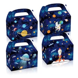 SINGOMON 12PCS Outer Space Party Favor Boxes Gable Boxes Space Candy Boxes Space Gift Boxes Goodie Boxes Treat Boxes for Kids Birthday Decorations, Space Theme Party Decorations, Outer Space Party Decorations, First Trip Around the Sun Birthday Decoratio