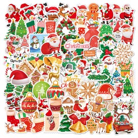 Jagowa Merry Christmas Waterproof Vinyl Stickers - 100pcs Xmas Labels & Tags for Gift Decorations