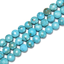 JM Design Blue Turquoise Faceted Coin Beads Size 8mm 15.5'' Strand for Jewelry Making
