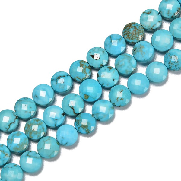 JM Design Blue Turquoise Faceted Coin Beads Size 8mm 15.5''