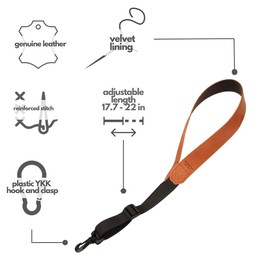 MG Leather Work Saxophone Strap for alto, tenor, soprano saxophone Leather belt for Sax, sling for Saxaphone made of genuine Crazy Horse Leather. Saxophonist gift idea (Light Brown)