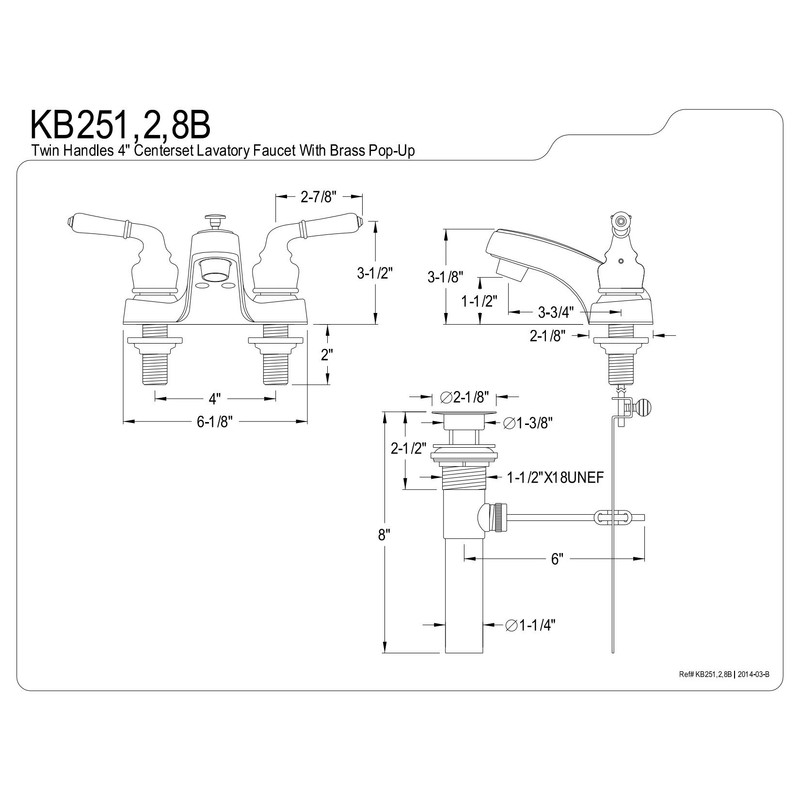Kingston Brass KB252B 4-Inch Magellan Twin Lever Handle Centerset Lavatory