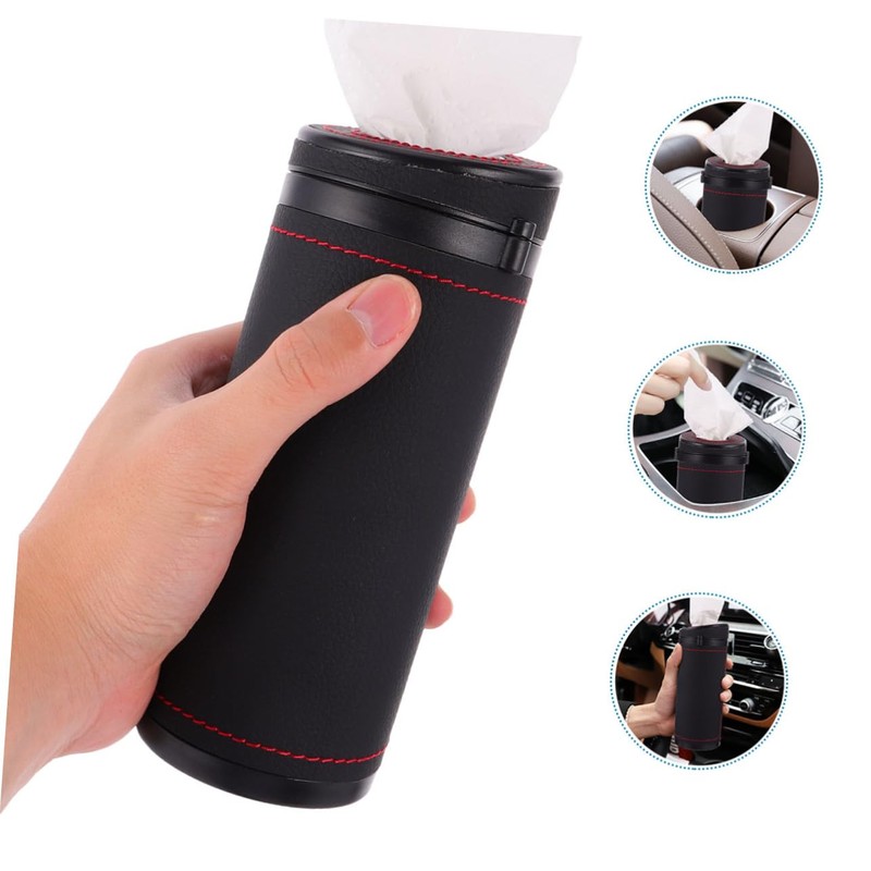 KONTONTY Car Tissue Cylinder Box Round Tissue Paper Holder Dispenser