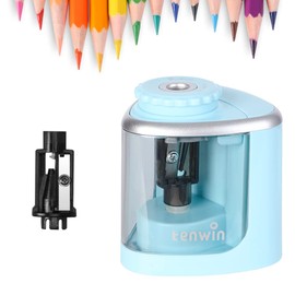 tenwin Electric Pencil Sharpener Battery Operated,Fast Sharpening, Suitable for NO.2/Drawing/Colored Pencils(6-8 mm), Office/School/Home, Portable Pencil Sharpener for Adults, Kids (Blue)
