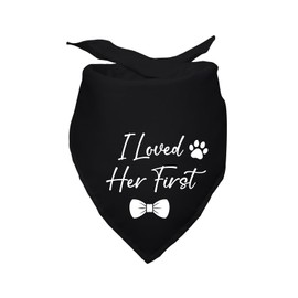 I Loved Her First Wedding Dog Bandana Bridal Party Engagement Photo Prop Pet Scarf Accessories Black Wedding Bandana for Dog Lovers Owner Gift