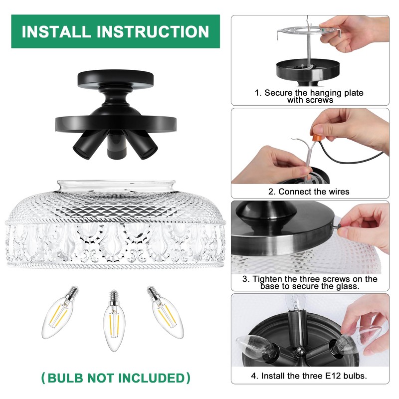 Lamomo Semi Flush Mount Ceiling Light, Upgraded Larger Black Hallway