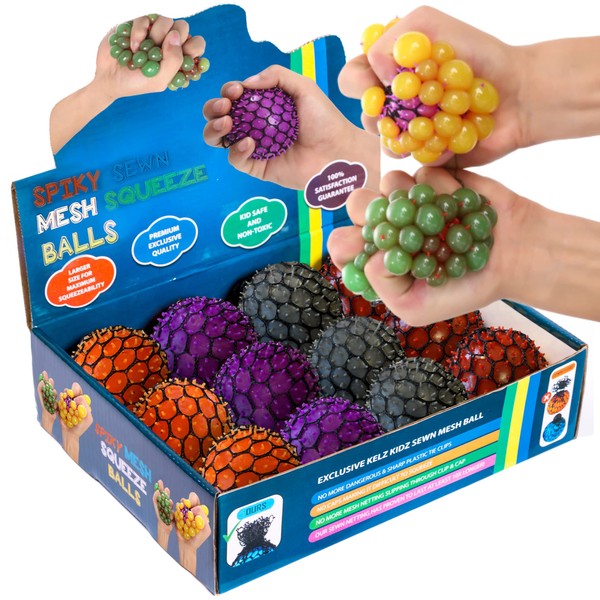 KELZ KIDZ Quality & Durable Medium (2.5 Inch) Spiky Mesh Squishy Balls with Exclusive Sewn Mesh! (12 Pack)