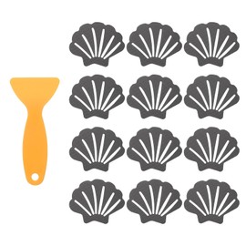sourcing map 12Pcs Non-Slip Bathtub Stickers, 9x7 cm Shell Shape Shower Floor Non Slip Stickers with Scraper for Bathroom Shower Stairs Ladders, Gray